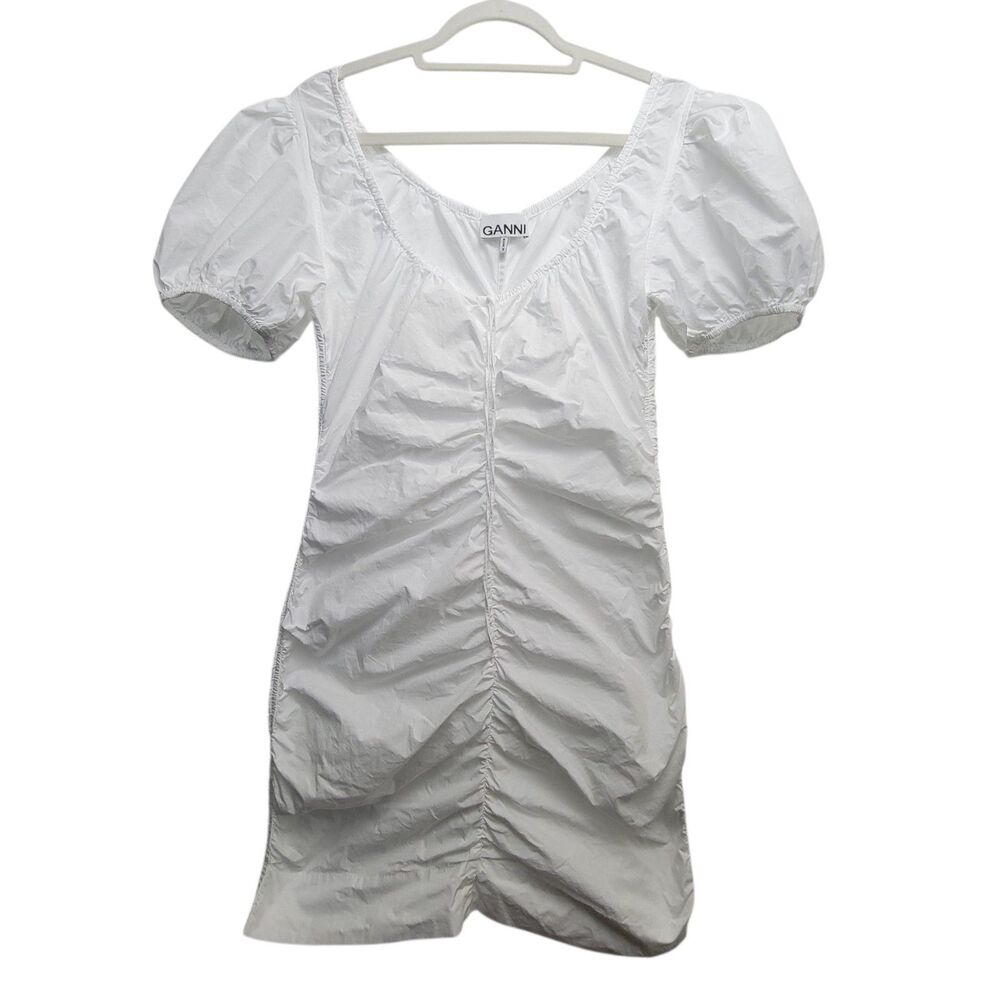 Ganni White Scoop Neck Thin Dress With Stains On & Near Side Seams Size 38